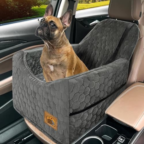 Dog Car Seat for Small/Medium Dogs, Memory Foam Dog Booster Seat, Travel Safety Per Car Seat with Washable Removable Cover, Storage Pockets for Dogs up to 35 lbs(Gray) by Qualityproductsqualityservice