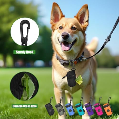 Dog Poop Bag Holder for Leash Attachment - Waste Bag Dispenser for Leash - Fits Any Dog Leash - Portable Set with Hand Free Holder Metal Carrier, Round Shape, Purple - Image 2