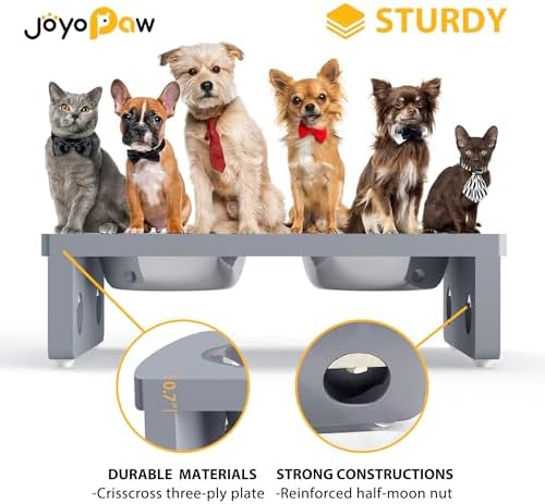 Elevated Dog Bowls, Bamboo Raised Dog Bowl for Small Dogs & Cats, with 2 Stainless Steel Bowls (4'' Tall-20oz Bowl, Grey) - Image 3