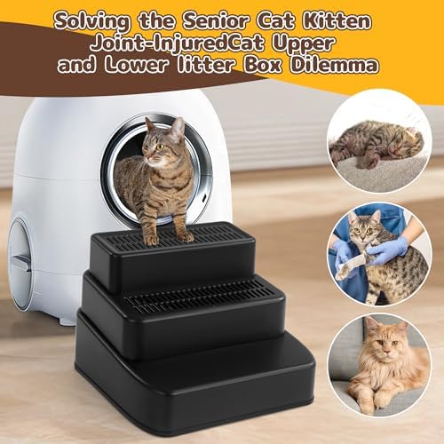 BALAPET Adjustable 3 Steps Litter Box Ramp with Filter Function, Detachable Litter Trapper, Non-Slip Cat Litter Stair for Small & Elderly Cats(Black) - Image 4