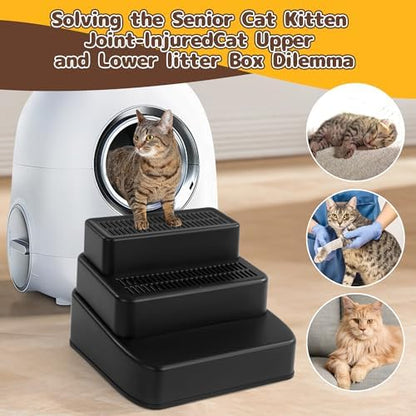 BALAPET Adjustable 3 Steps Litter Box Ramp with Filter Function, Detachable Litter Trapper, Non-Slip Cat Litter Stair for Small & Elderly Cats(Black) - Image 4
