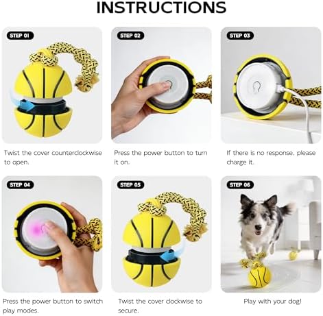 Pet Prime Interactive Dog Ball Toy with Rope,Rechargeable Automatic Rolling Ball with Motion Activated,3 Play Modes for Medium/Large Dogs, Self-Moving Toy to Keep Pets Busy and Entertained Yellow - Image 5