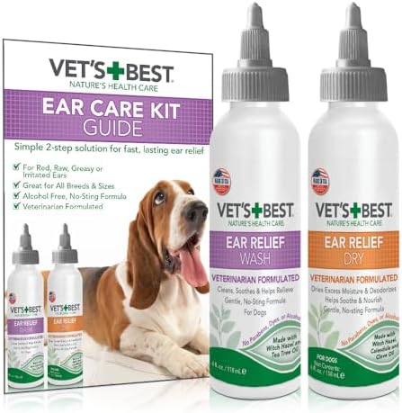Vet's Best Dog Ear Cleaner Kit - Multi-Symptom Ear Relief - Wash & Dry Treatment - Alcohol-free by VetsBest