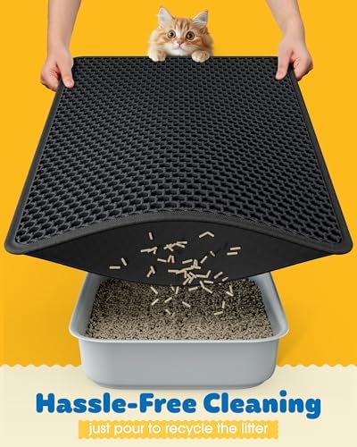 Powools Ultra-Large Cat Litter Mat, 35'' x 30", Double-Layer, Black - Image 4