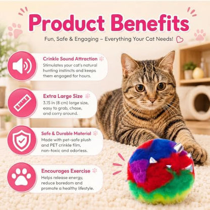 Deekin 20 Pcs Cat Crinkle Toys 3.15 Inch Large Pom Pom Balls for Cats - Image 3