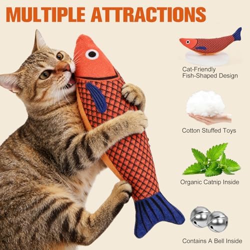 Catnip Toys for Cats Indoor, Cat Kicker Toy 3 Pack Plush Fish with Crinkle Sound, Interactive Kitten Toys for Boredom Relief, Soft Durable Cat Chew Toys for Indoor Cats and Kittens - Image 3