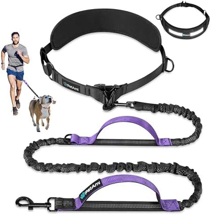 PetAmi Hands Free Dog Leash with Padded Lumbar Waist Belt, Shock Absorbing Bungee, Quick Release Buckle, Dual Handle, Running Jogging Walking Leash for Medium Large Dogs Up to 125 lbs, Purple by PetAmi