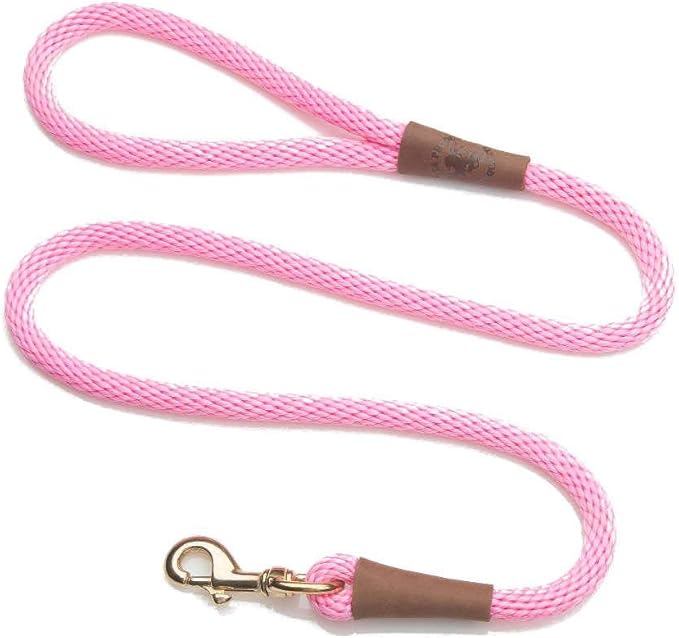 Mendota Pet Snap Leash - British-Style Braided Dog Lead, Made in The USA - Pink, 1/2 in x 4 ft - for Large Breeds