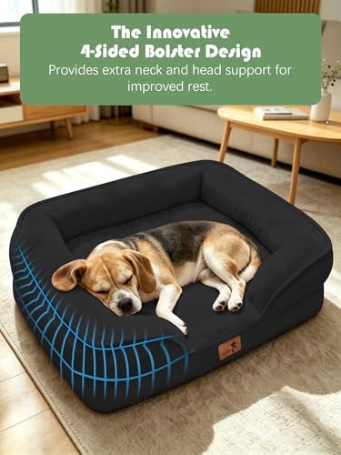 Spotted Play Orthopedic Dog Bed with Sides - Sofa Beds for Medium Dogs, Supportive Foam Pet Couch Bed with Washable Removable Cover, Waterproof Lining and Non-Slip Bottom, Black - M - Image 5