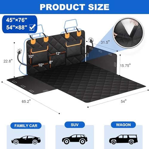 4-in-1 SUV Cargo Liner for Dogs, Non-Slip Water Resistant Pet Trunk Mat with Side Flaps Protector & Back Seat Organizer, Dog Backseat Cover for SUVs Vans（54" W x 88" L） - Image 2