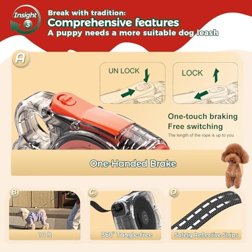 10 ft Retractable Dog Leash for Tiny & Small Dogs, Puppies, Cats - Image 4