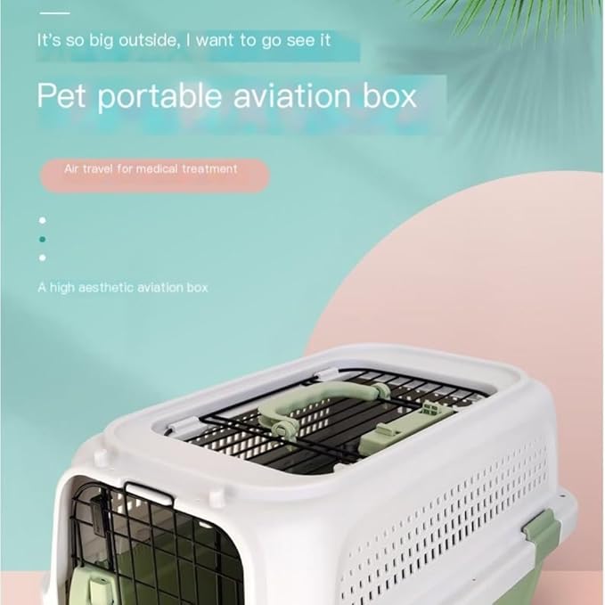 Cat and Dog Bags Pet Air Box with Skylight Pet Checked Box Outing Portable Box Cat Cage Dog Car Transport Box Air Box Pet Travel Bags(Green,A)