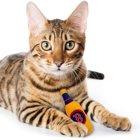 BEST PLUSH CAT TOY MLB BOSTON RED SOX Complete Set of 3 piece Cat Toys filled with Fresh Catnip. Includes: 1 Baseball Cap Cat Toy, 1 Baseball Cat Toy with Feathers & 1 Beer Bottle. Beautiful Team LOGO - Image 6