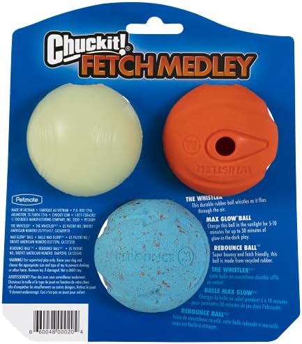 Chuckit! Fetch Medley Dog Ball Dog Toys, Medium (2.5 Inch) Pack of 3, for Medium Breeds & Paraflight Flying Disc Dog Toy, Large (9.75"), Orange and Blue - Image 3