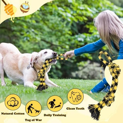4 Pack Dog Squeaky Toys, Bee Interactive Toys Set, Natural Rope Tug Toy, Crinkle Flying Disc, Tennis Ball ，Puzzle Feeder, Safe Durable Dog Toys for Small Medium Dogs Indoor Outdoor Play - Image 5