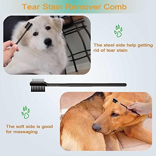 Pet Grooming Comb Kit, Tear Stain Remover Brush, Undercoat Rake for Dogs & Cats, Dematting Tool for Long Haired Dogs Kittens Puppies, Flea Comb for Removal Dandruff Tangles Knots, Shedding Hair & Fur - Image 4
