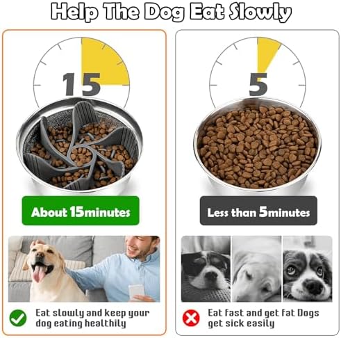 Elevated Dog Bowls for Large Dogs with Slow Feeder, 2 Stainless Steel Dog Bowls -101oz, 16.5" Tall Raised Dog Food Water Bowl Stand for Large Breed, Extra Large Dogs - Image 5