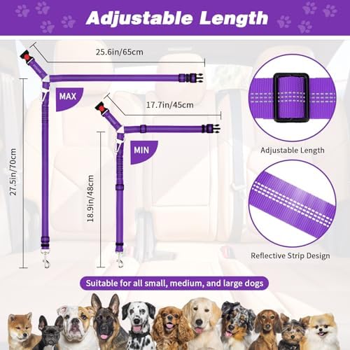 BWOGUE 2 Pack Dog Seat Belt for Car, Elastic Headrest Restraint - Image 2