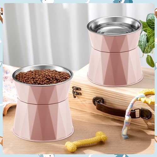 Lallisa 2 Pcs Elevated Cat Bowls Adjustable Raised Cat Feeder Non Slip Food Water with Stand Safe Stainless Steel Bowls with Pet Food Stand for Pets Feeding Eating(Pink) - Image 4