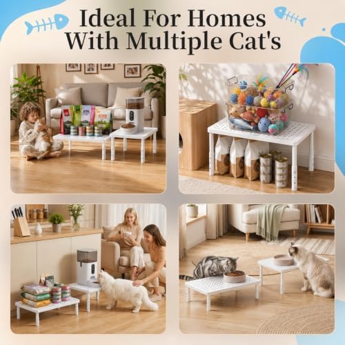 Adjustable Automatic Cat Feeder Stand - Elevated Cat Feeder Stand with 3 Height Settings, Fits Most Automatic Feeders & Tradition Bowls, Raised Pet Feeding Table Station for Cats & Small Dogs - White - Image 6