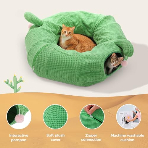 PEQULTI Flower Donut Cat Tunnel Bed Washable Plush Mat Multi for Small Pets - Image 5
