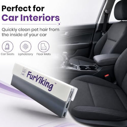 FurViking Pet Hair Remover 3.7” – Dog & Cat Hair Remover for Car, Couch, Carpet, Bed & Furniture – Reusable Dual-Blade Fur Scraper for Fabrics, Upholstery & Auto Interior - Image 2
