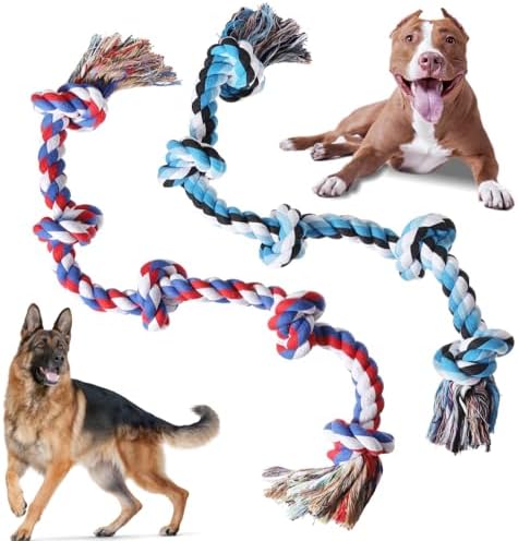 XIGOU Dog Rope Toys for Large Dogs Aggressive Chewers, Dog Chew Toys for Large Breed Indestructible, Heavy Duty Tough 3 Feet 5 Knots Dog Toy, Sturdy Rope toy for Dogs Tug of War Dog Toy Teeth Cleaning by XIGOU