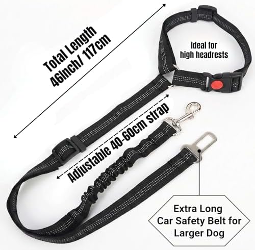 Heavy Duty Dog Seat Belt, 2-in-1 Chew Proof Car Harness with Bungee Tether - Image 2