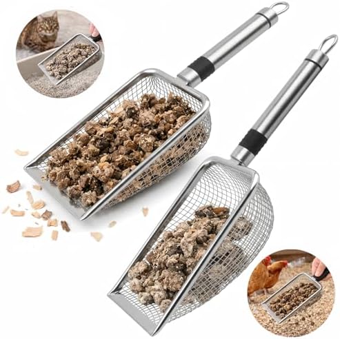 Chicken Poop Scooper 2 Pack, Stainless Steel Coop Scoop, 3.8mm & 5mm Mesh - Image 7