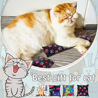 Hungdao 8 Pieces Catnip Kicker Toys Cat Kick Sticks Interactive Pillow Toys for Indoor Kitten Pet Chew Supplies, 2 Shapes and 4 Designs - Image 5