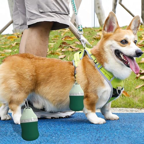 Dog Travel Water Bottle Detachable Bowl Leak Proof Portable ，Silicone Bottle Body，Collapsible and Suitable for Small Pets for Outdoor Walking, Hiking, Travel (Green, 400 ml) - Image 2