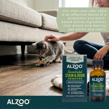 ALZOO Concentrated Pet Stain & Odor Remover Refill, Makes Up to 96 Fl Oz Cleaning Solution, Enzyme & Probiotic Formula, Refill Bottles for Dogs & Cats, 1.1 Fl Oz (Pack of 3) - Image 2