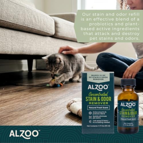 ALZOO Concentrated Pet Stain & Odor Remover Refill, Makes Up to 96 Fl Oz Cleaning Solution, Enzyme & Probiotic Formula, Refill Bottles for Dogs & Cats, 1.1 Fl Oz (Pack of 3) - Image 2