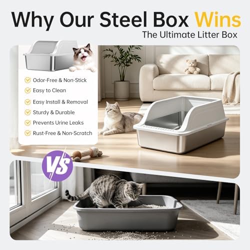 High-Sided Stainless Steel XL Cat Litter Box for Cats - Image 5