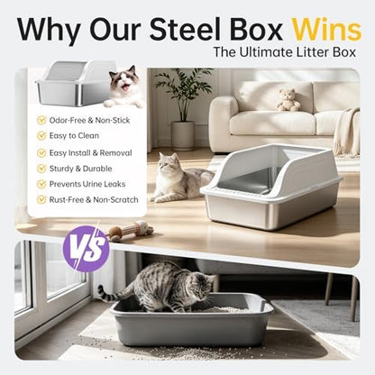 High-Sided Stainless Steel XL Cat Litter Box for Cats - Image 5