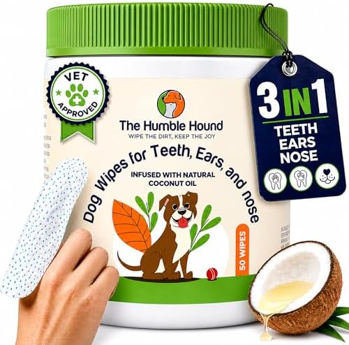 3-in-1 Dog Dental Wipes – Finger Wipes for Teeth, Ears & Snout Infused with Coconut Oil | Promotes Fresh Breath, Tartar Control & Daily Hygiene | Gentle Grooming Wipes for All Dogs – 50 Count by Unknown