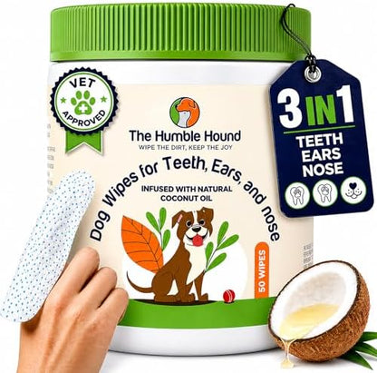 3-in-1 Dog Dental Wipes – Finger Wipes for Teeth, Ears & Snout Infused with Coconut Oil | Promotes Fresh Breath, Tartar Control & Daily Hygiene | Gentle Grooming Wipes for All Dogs – 50 Count by Unknown