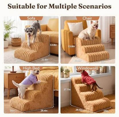 Den&Den 4 Step Dog Stairs for Small Dogs, 17.7" H High-Density Camel Steps - Image 2