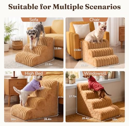 Den&Den 3 Step Pet Stairs with Washable Cover, for Couch, 13.8" H Camel - Image 2