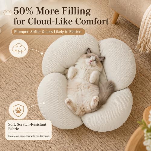 Wooden Elevated Cat Bed, Pet Sofa Furniture with Washable Cushion (Beige) - Image 6