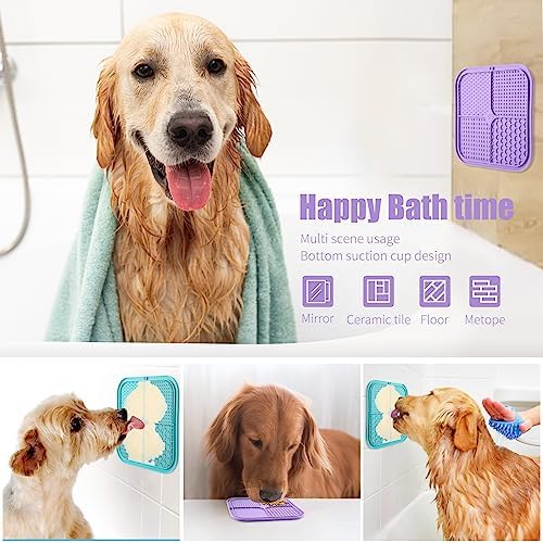 Lick Mat for Dogs, Premium Lick Pad with Suction Cups for Dog Anxiety Relief, Slow Feeder Dog Bowls, Bathing, Grooming and Training (Cyan, Purple, 2pack) - Image 2