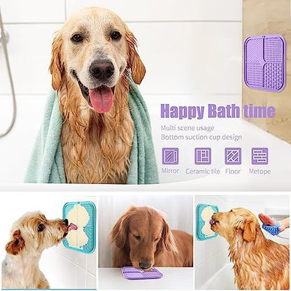 Lick Mat for Dogs, Premium Lick Pad with Suction Cups for Dog Anxiety Relief, Slow Feeder Dog Bowls, Bathing, Grooming and Training (Cyan, Purple, 2pack) - Image 2