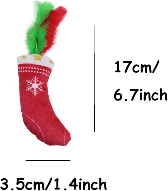 Christmas Cat Toys Stocking 2 Pack – Catnip Plush Stockings with Feathers, Interactive Holiday Cat Toy Set for Indoor Cats and Kittens