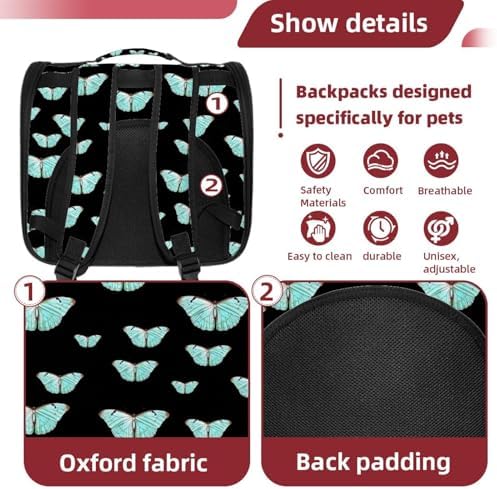 Butterfly on Black Background Pet Travel Carrier | Ventilated Comfortable Design with Safety Features | Ideal for Small to Medium Sized Pets Cats, Dogs etc - Image 4