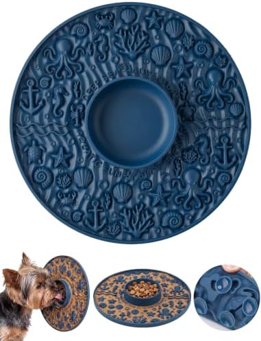 ZooZoo 2-in-1 Dog Lick Mat & Slow Feeder Bowl, Silicone Suction Cups, Blue by ZooZoo
