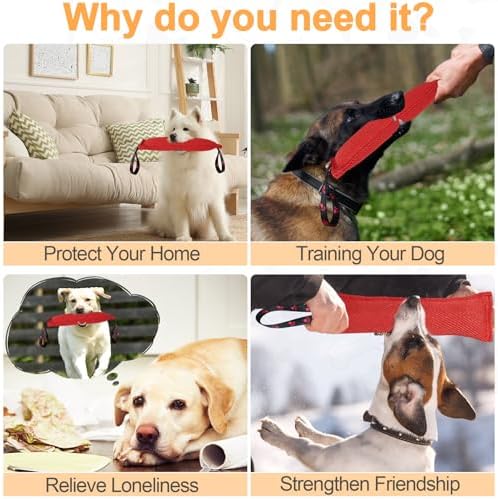 ToLanbbt Dog Tug Toy Bite Jute Pillow Pull Toy with 2 Strong Handles Perfect for Tug of War, Puppy Interactive Play, Tear Resistant Bite Training for Small Medium Large Dogs (Bright Red-Footprint) - Image 6