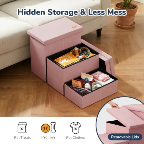3-Step Wide Dog Stairs with Hidden Storage 18" H, Non-Slip Dog Steps for High Bed Couch Window Car, Jiont-Friendly Pet Stairs Ramp for Small/Medium/Large Old Dogs Cats Up to 200lbs, Pink - Image 5