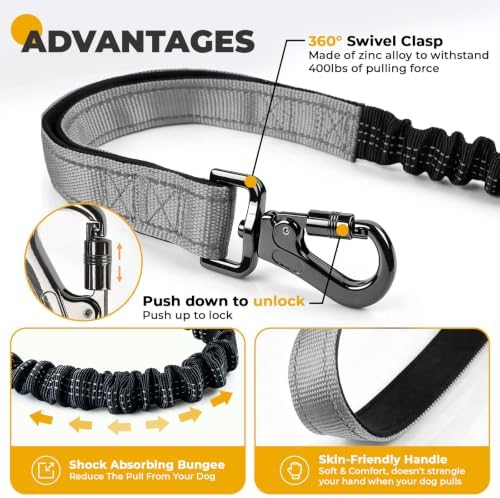PETCARE 4 in 1 Hands Free Dog Leash with Car Seatbelt Buckle, Shock Absorbing Bungee Dog Waist Leash Belt for Running Walking Hiking, Dual Handles & Reflective, Adjustable for Small Medium Large Dogs - Image 5
