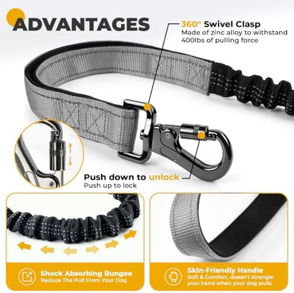 PETCARE 4 in 1 Hands Free Dog Leash with Car Seatbelt Buckle, Shock Absorbing Bungee Dog Waist Leash Belt for Running Walking Hiking, Dual Handles & Reflective, Adjustable for Small Medium Large Dogs - Image 5