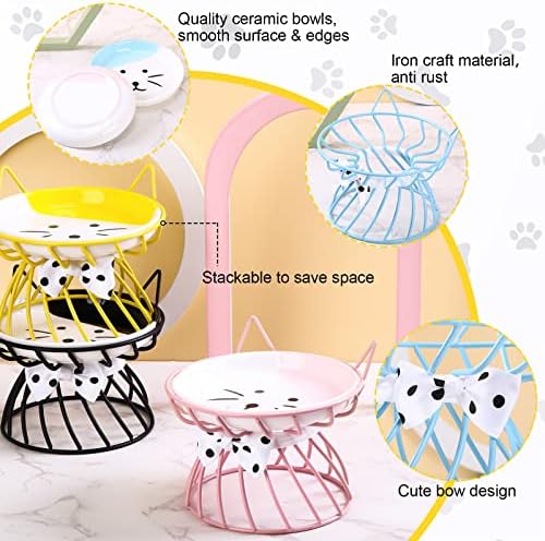 Sunnyray Cat Feeder, 4 Pcs Elevated Ceramic Cat Bowls with Metal Stand, Whisker Friendly, Anti Vomit, Dishwasher Safe, for Dog Pet (Multicolor) - Image 3